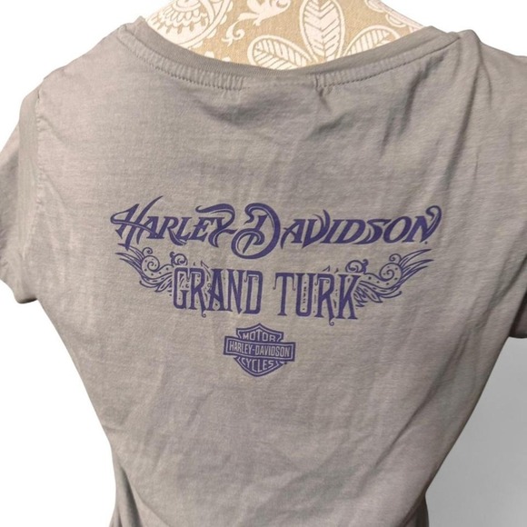 Harley Davidson Women's Gray Grand Turk Rhinestone Graphic T-Shirt Size L - Picture 5 of 7